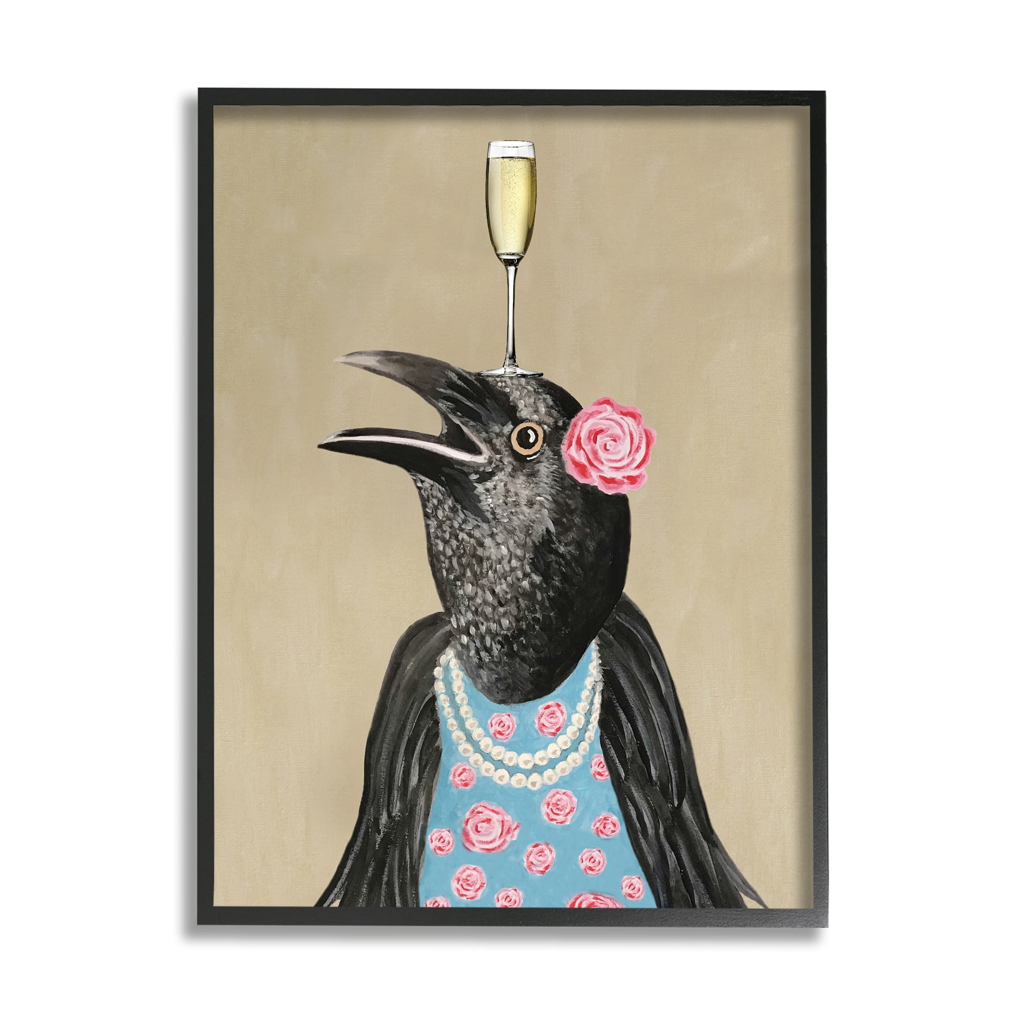 Stupell Industries Black Bird Patterned Rose Dress Champagne Glass , 16 x 20, Design by Coco de Paris