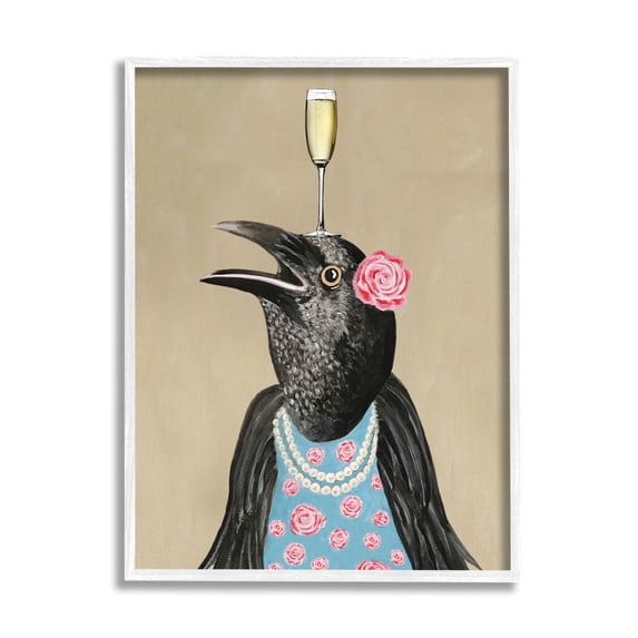 Stupell Industries Black Bird Patterned Rose Dress Champagne Glass , 16 x 20, Design by Coco de Paris