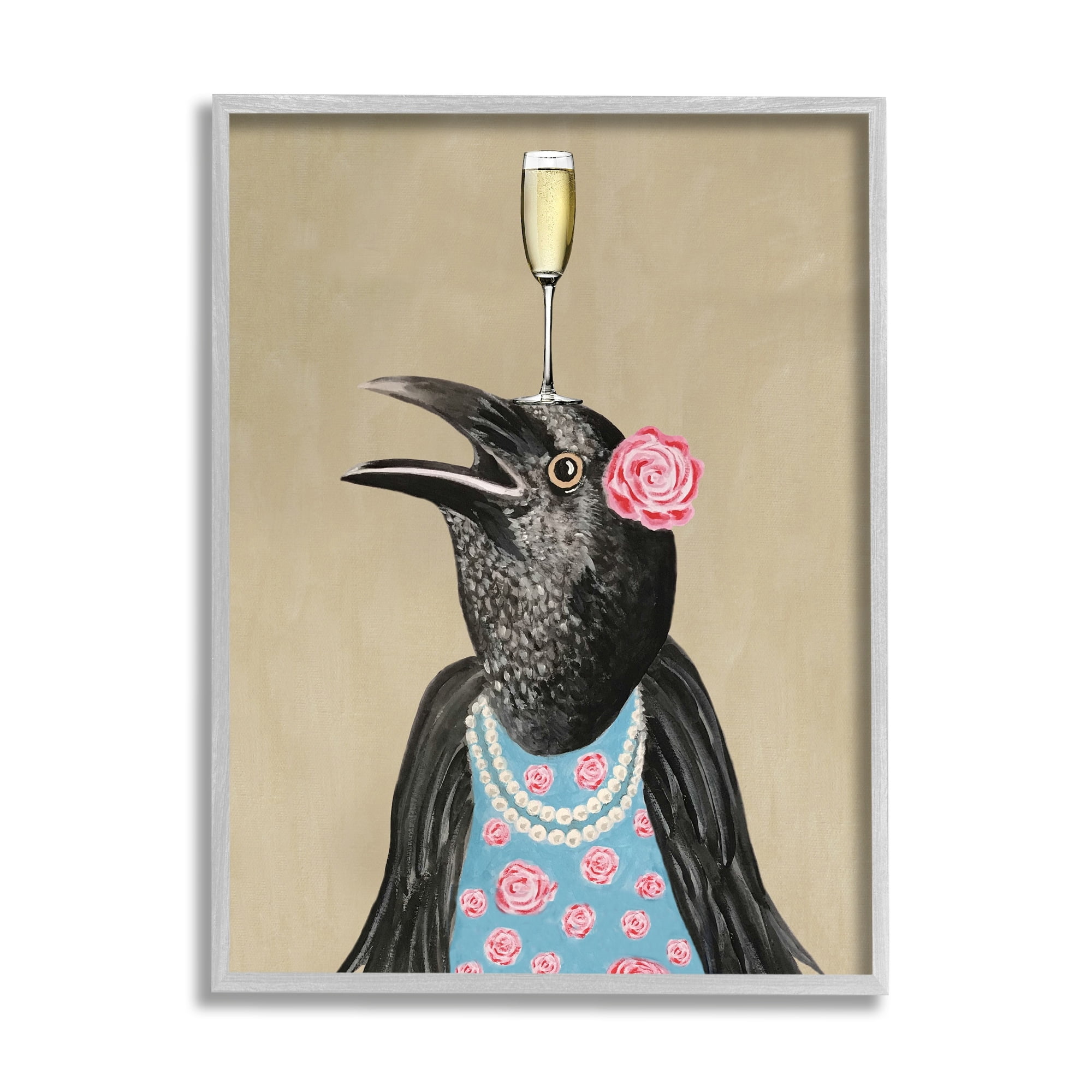 Stupell Industries Black Bird Patterned Rose Dress Champagne Glass , 24 x 30, Design by Coco de Paris