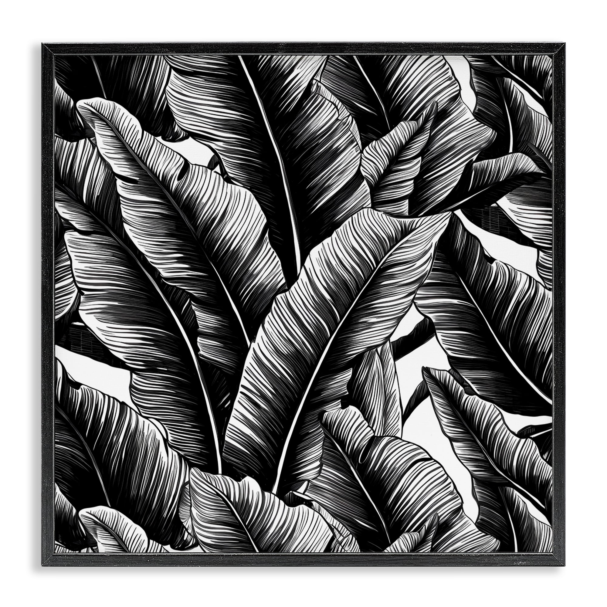 Stupell Industries Black Bold Fronds Botanical & Floral Painting Black Framed Art Print Wall Art, 17 x 17