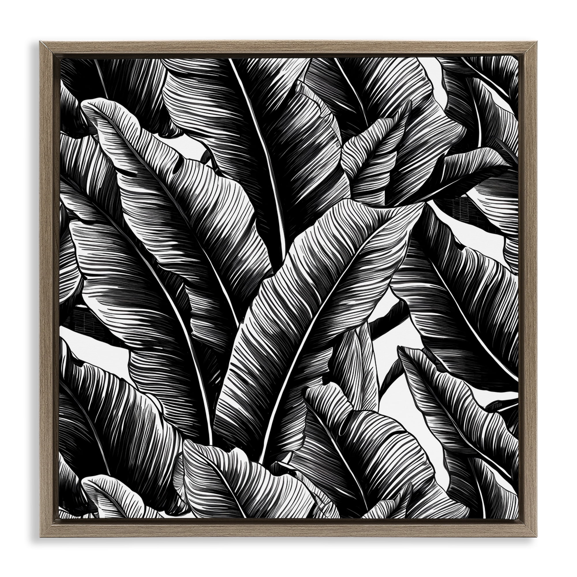 Stupell Industries Black Bold Fronds Botanical & Floral Painting Brown Floater Framed Art Print Wall Art, 25 x 25