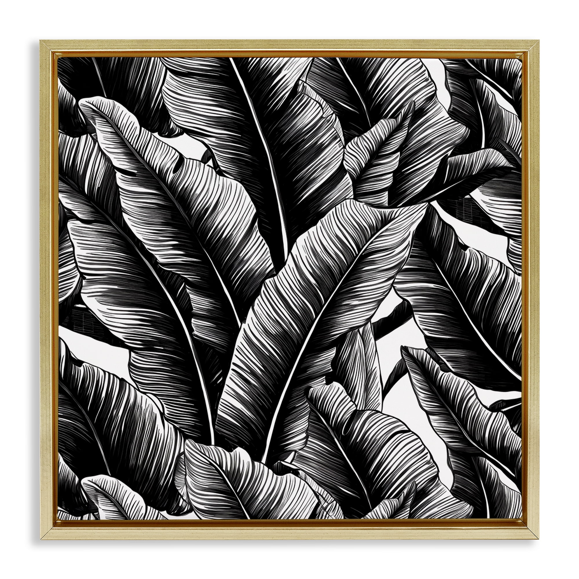 Stupell Industries Black Bold Fronds Botanical & Floral Painting Gold Floater Framed Art Print Wall Art, 25 x 25
