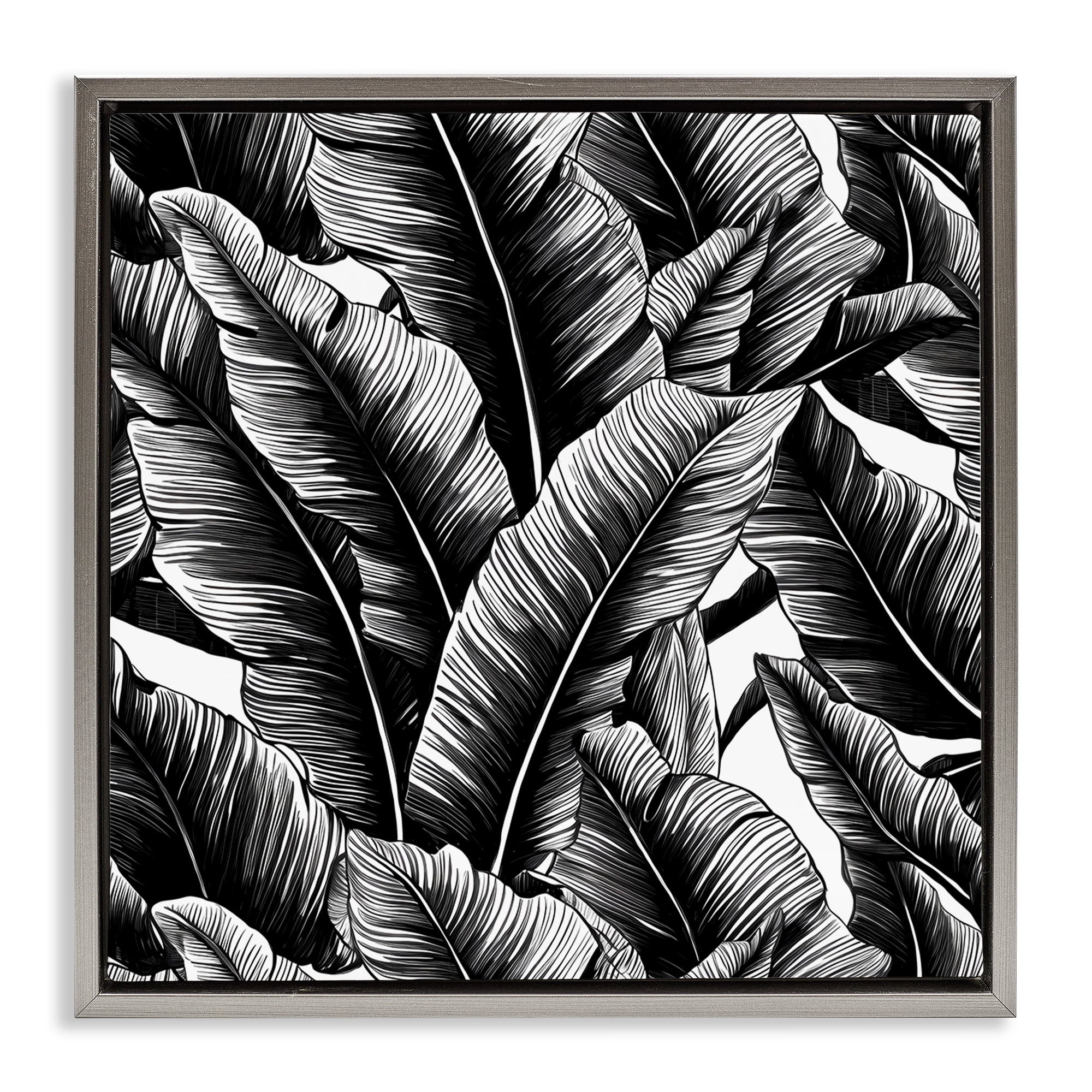 Stupell Industries Black Bold Fronds Botanical & Floral Painting Gray Floater Framed Art Print Wall Art, 25 x 25