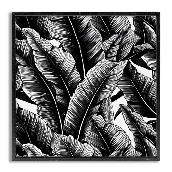 Stupell Industries Black Bold Fronds Botanical & Floral Painting Gray Framed Art Print Wall Art, 17 x 17