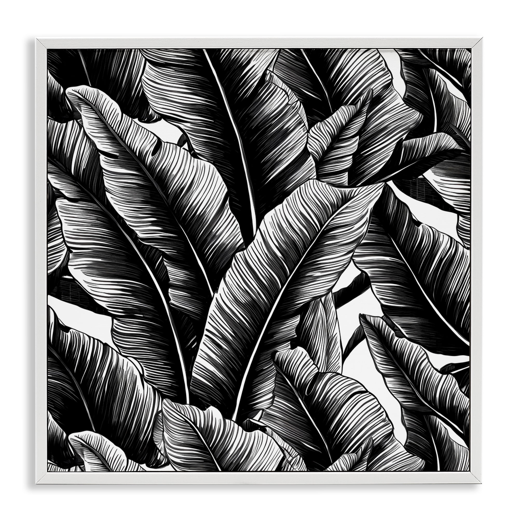 Stupell Industries Black Bold Fronds Botanical & Floral Painting White Framed Art Print Wall Art, 17 x 17