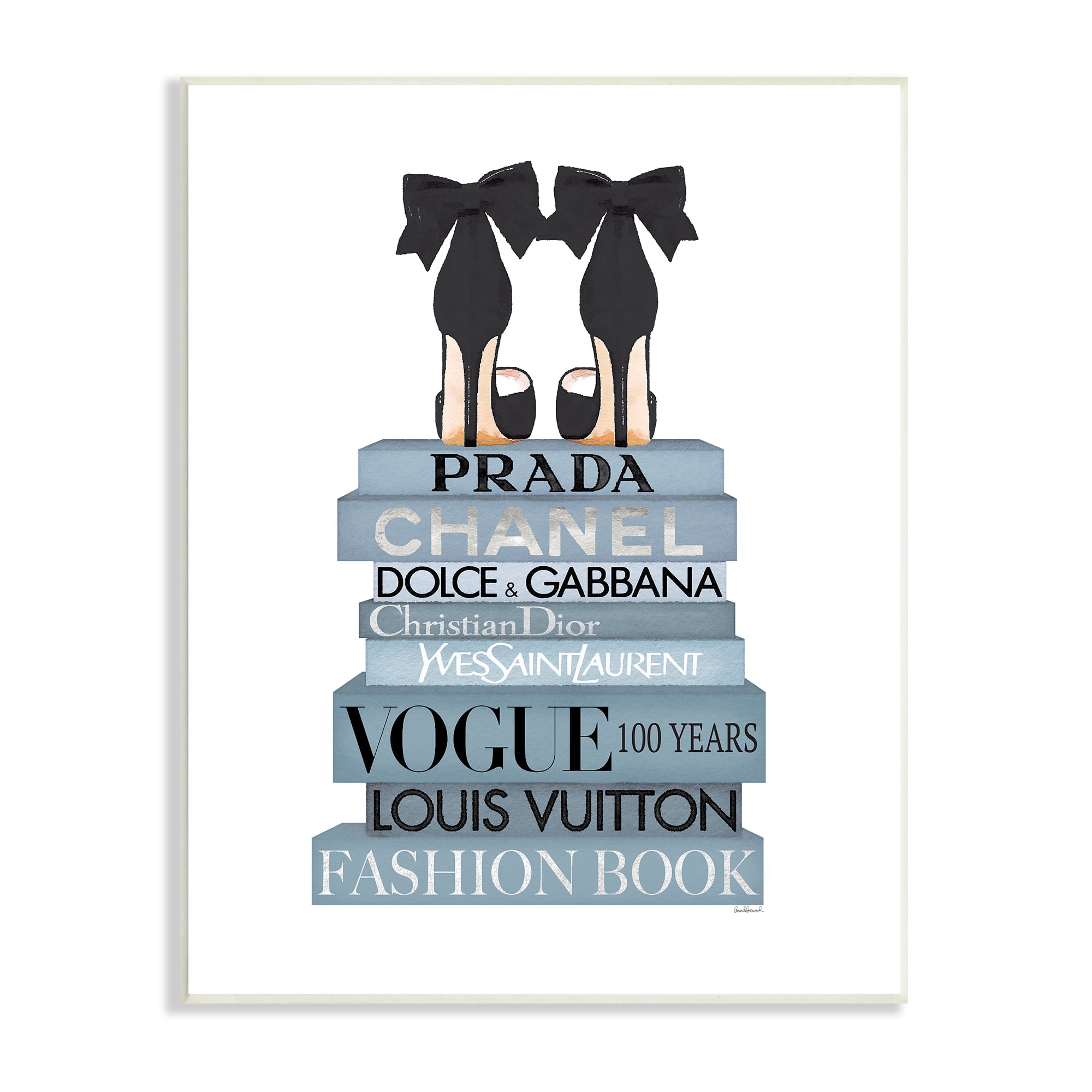 Stupell Industries Black Bow Shoes Tall Fashion Glam Bookstack Beauty & Fashion Painting Unframed Art Print Wall Art, 10 x 15