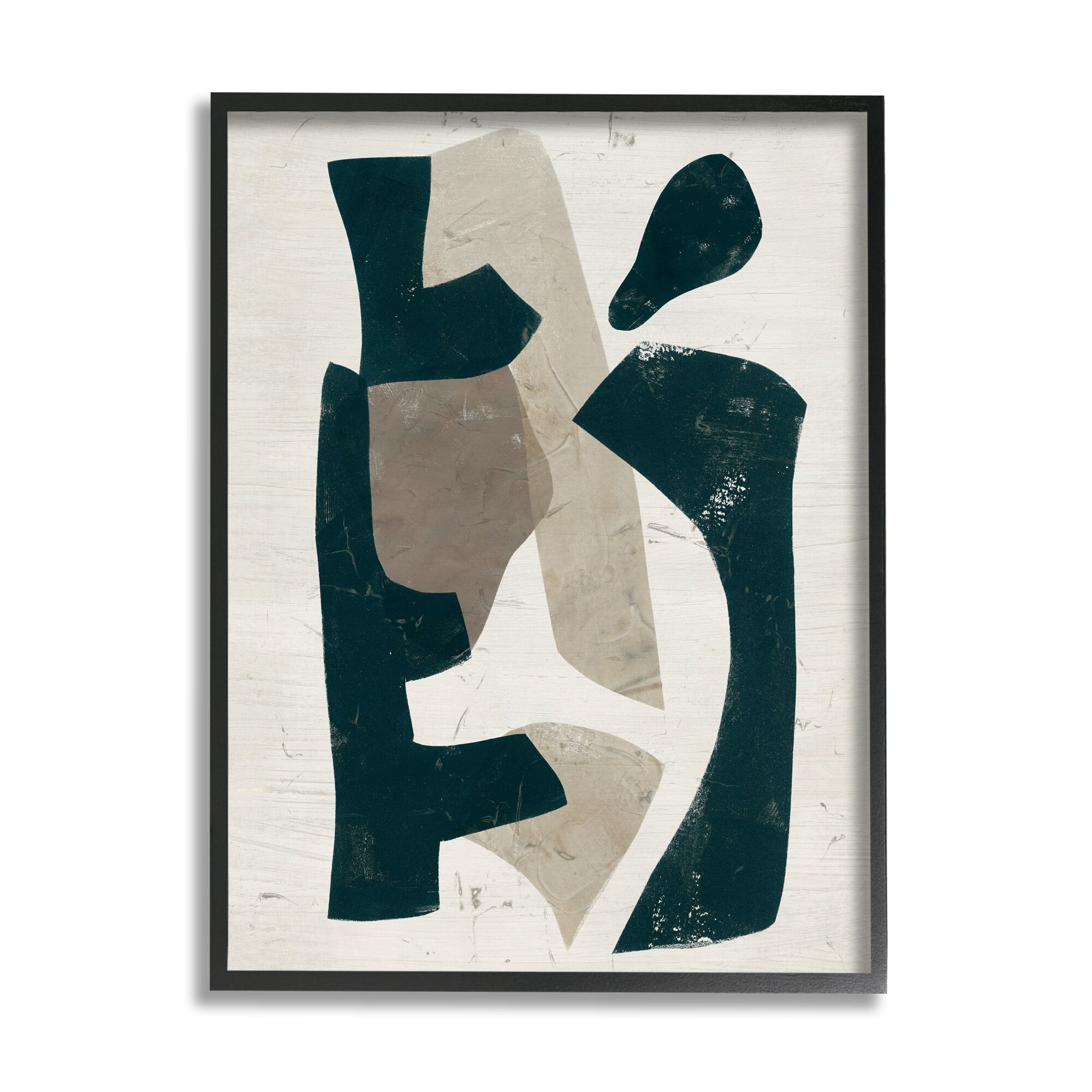 Stupell Industries Black & Brown Geometric Shapes Abstract Weathered Pattern Painting Black Framed Art Print Wall Art, Design by June Erica Vess