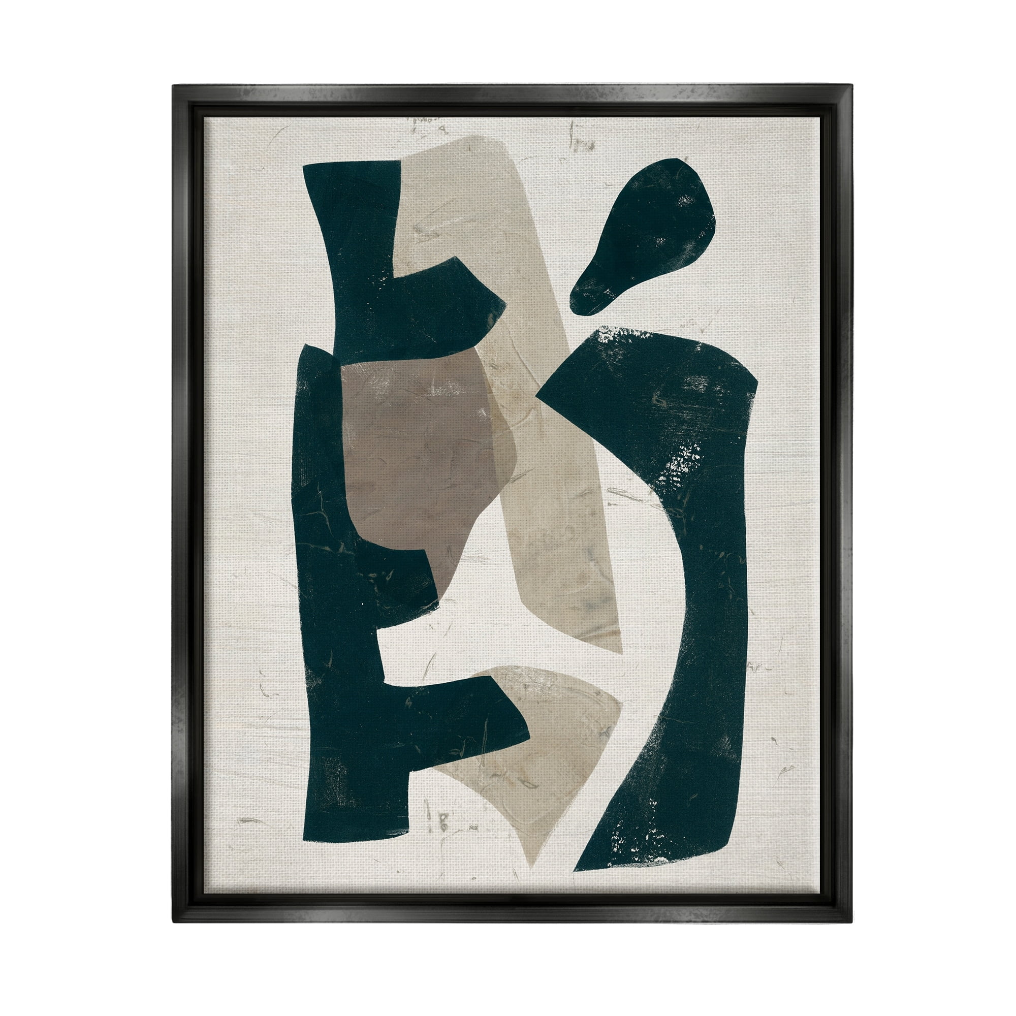 Stupell Industries Black & Brown Geometric Shapes Abstract Weathered Pattern Painting Jet Black Floating Framed Canvas Print Wall Art, Design by June Erica Vess