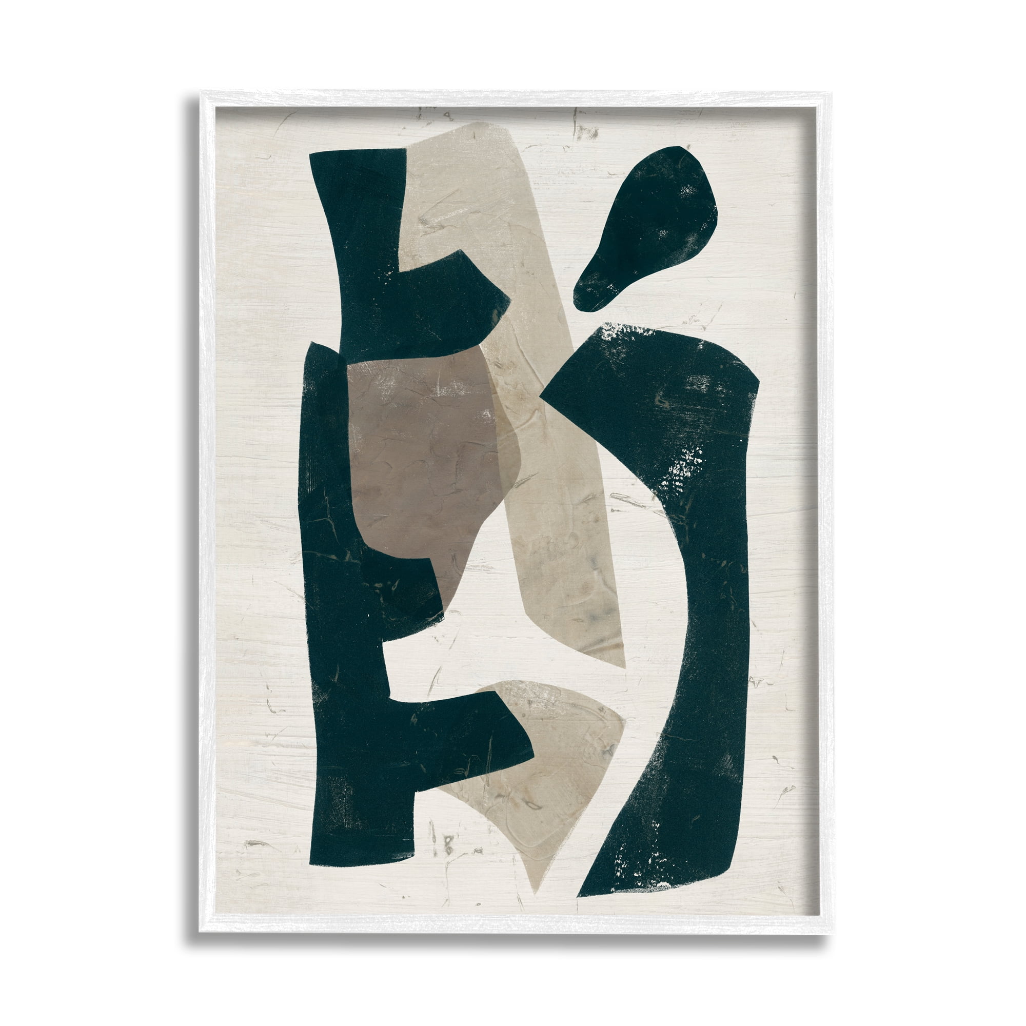 Stupell Industries Black & Brown Geometric Shapes Abstract Weathered Pattern Painting White Framed Art Print Wall Art, Design by June Erica Vess