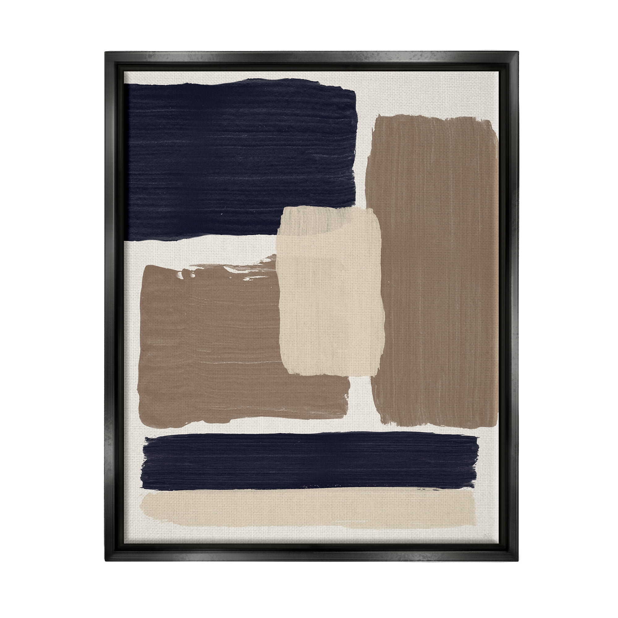 Stupell Industries Black & Brown Squares Abstract Painting Black Floater Framed Canvas Art Print Wall Art, 25 x 31