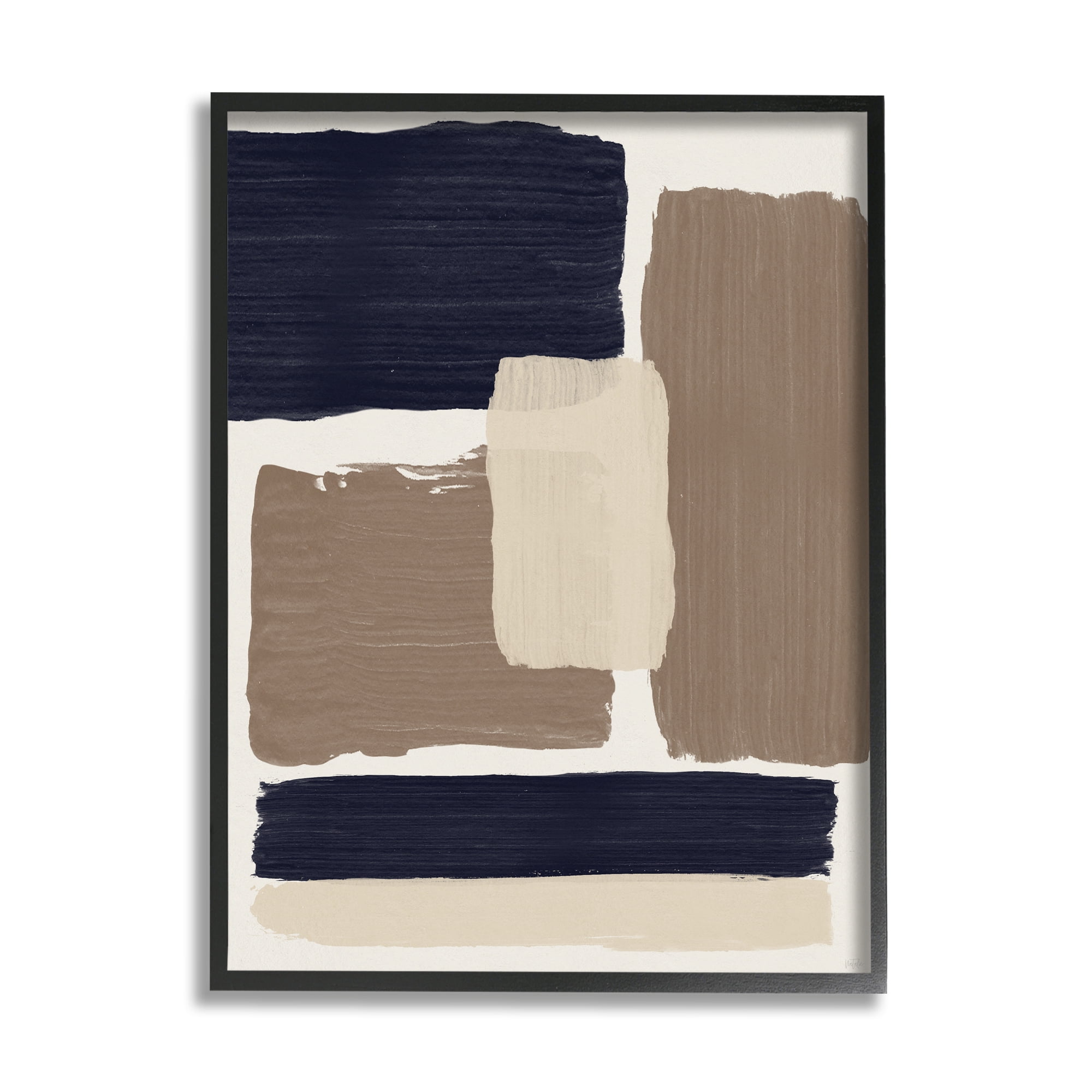 Stupell Industries Black & Brown Squares Abstract Painting Black Framed Art Print Wall Art, 24 x 30