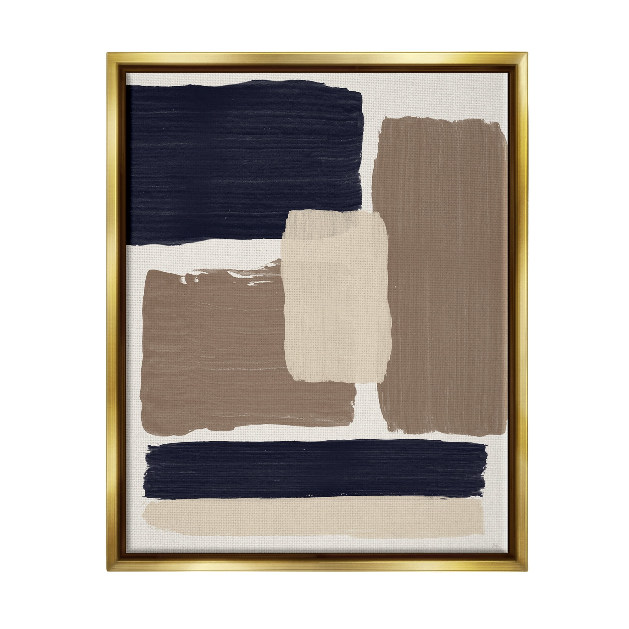 Stupell Industries Black & Brown Squares Abstract Painting Gold Floater Framed Canvas Art Print Wall Art, 25 x 31