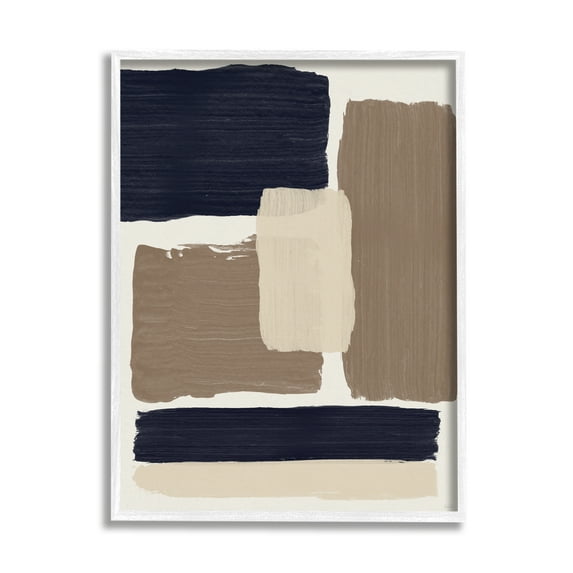 Stupell Industries Black & Brown Squares Abstract Painting White Framed Art Print Wall Art, 16 x 20