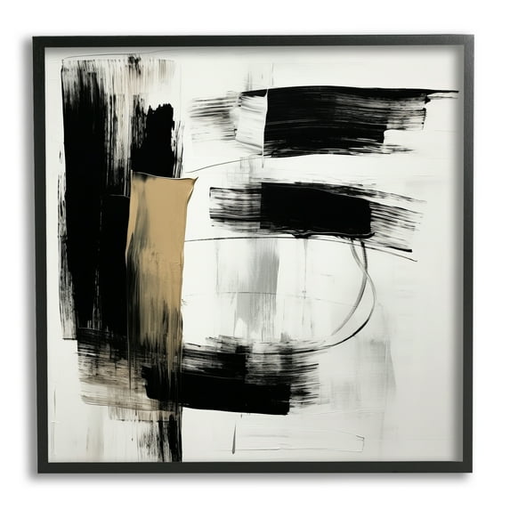 Stupell Industries Black Brush Strokes Abstract Painting Black Framed Art Print Wall Art, 24 x 24