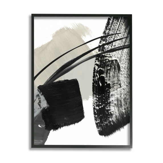 Stupell Industries Black Brush Strokes Abstract Painting Black Framed Art Print Wall Art, 24 x 30