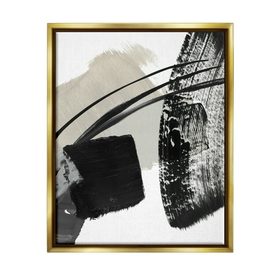 Stupell Industries Black Brush Strokes Abstract Painting Gold Floater Framed Art Print Wall Art, 17 x 21