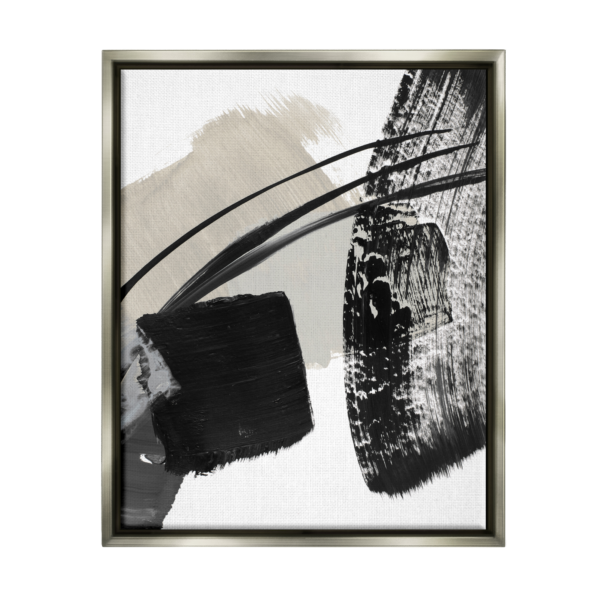 Stupell Industries Black Brush Strokes Abstract Painting Gray Floater Framed Art Print Wall Art, 17 x 21