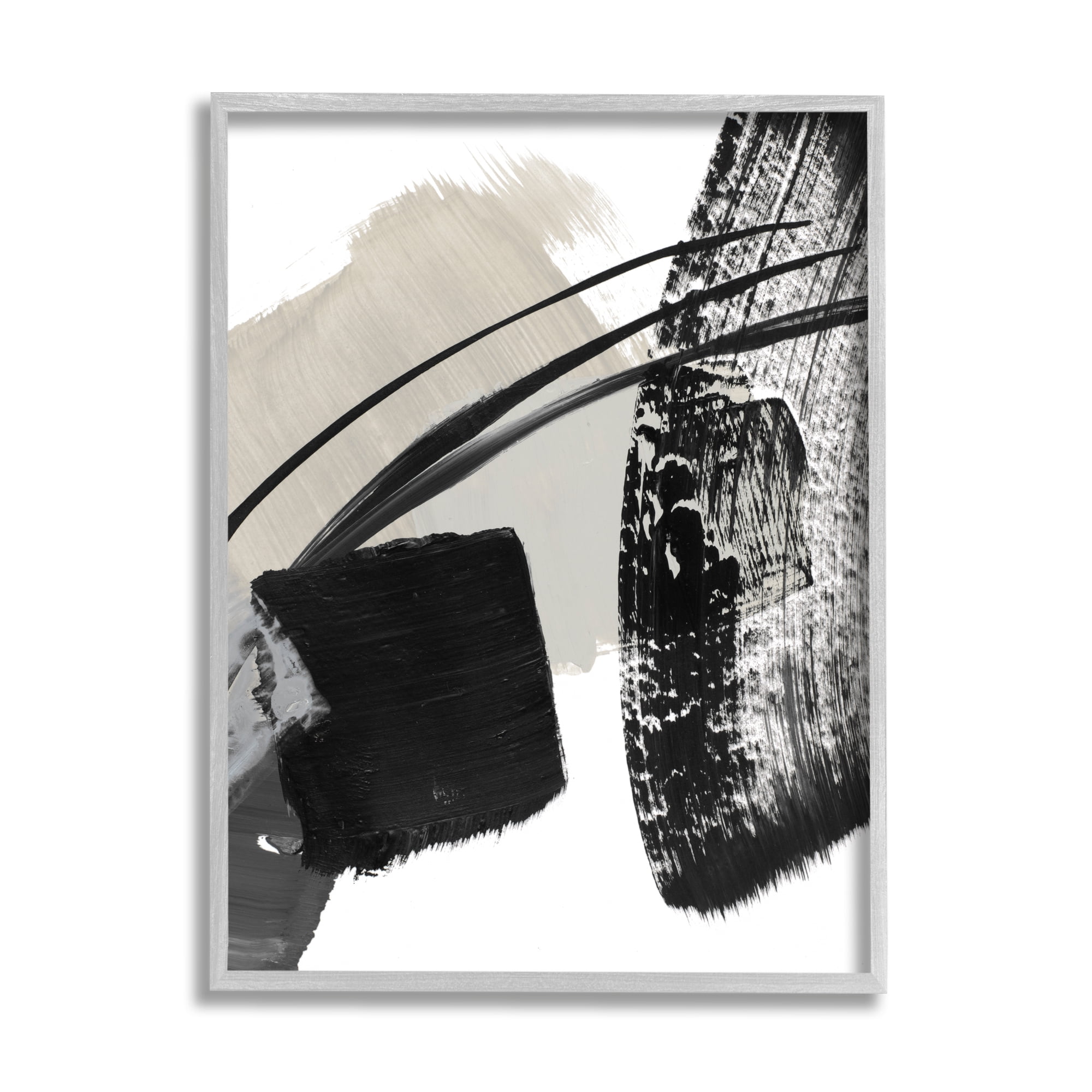 Stupell Industries Black Brush Strokes Abstract Painting Gray Framed Art Print Wall Art, 16 x 20