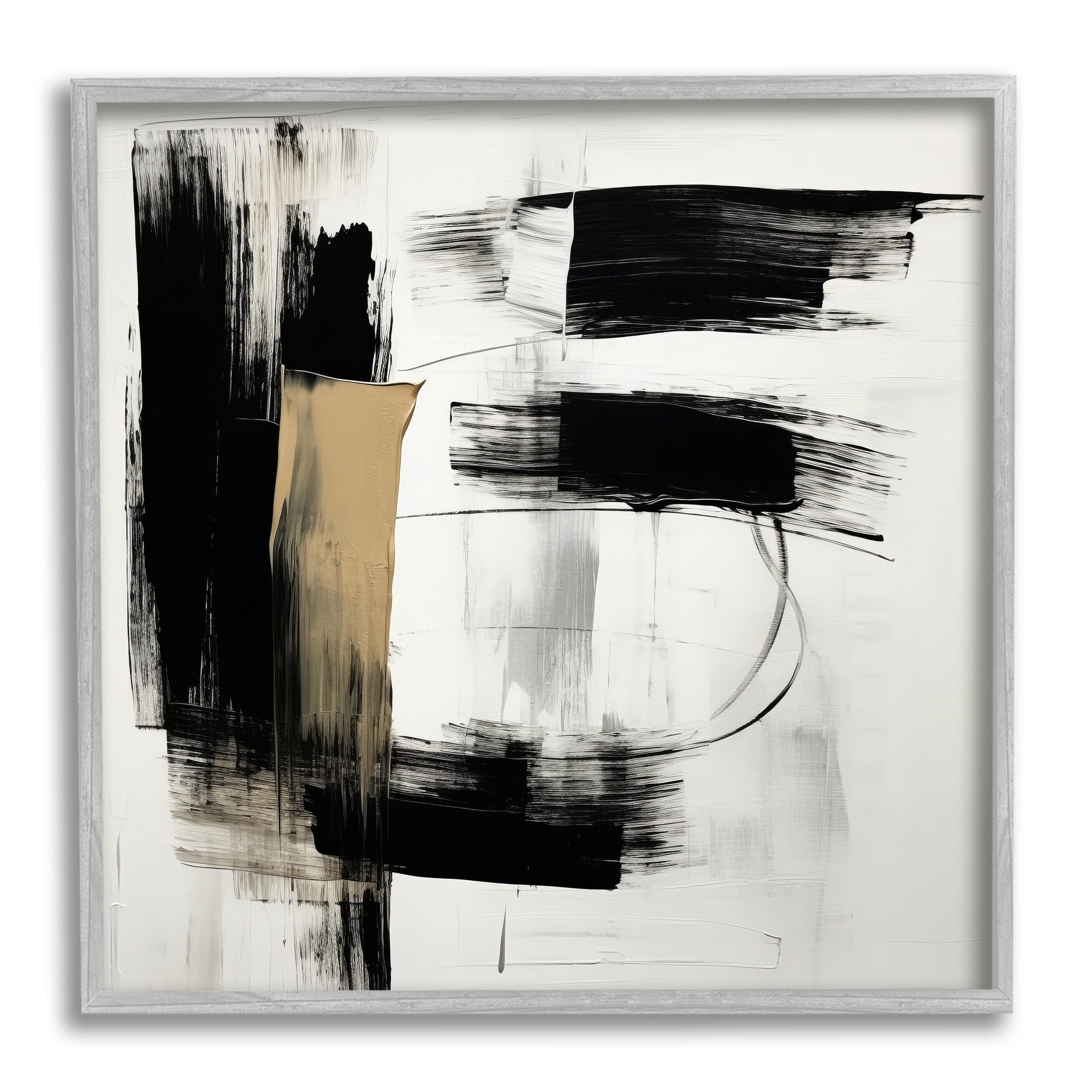 Stupell Industries Black Brush Strokes Abstract Painting Gray Framed Art Print Wall Art, 24 x 24
