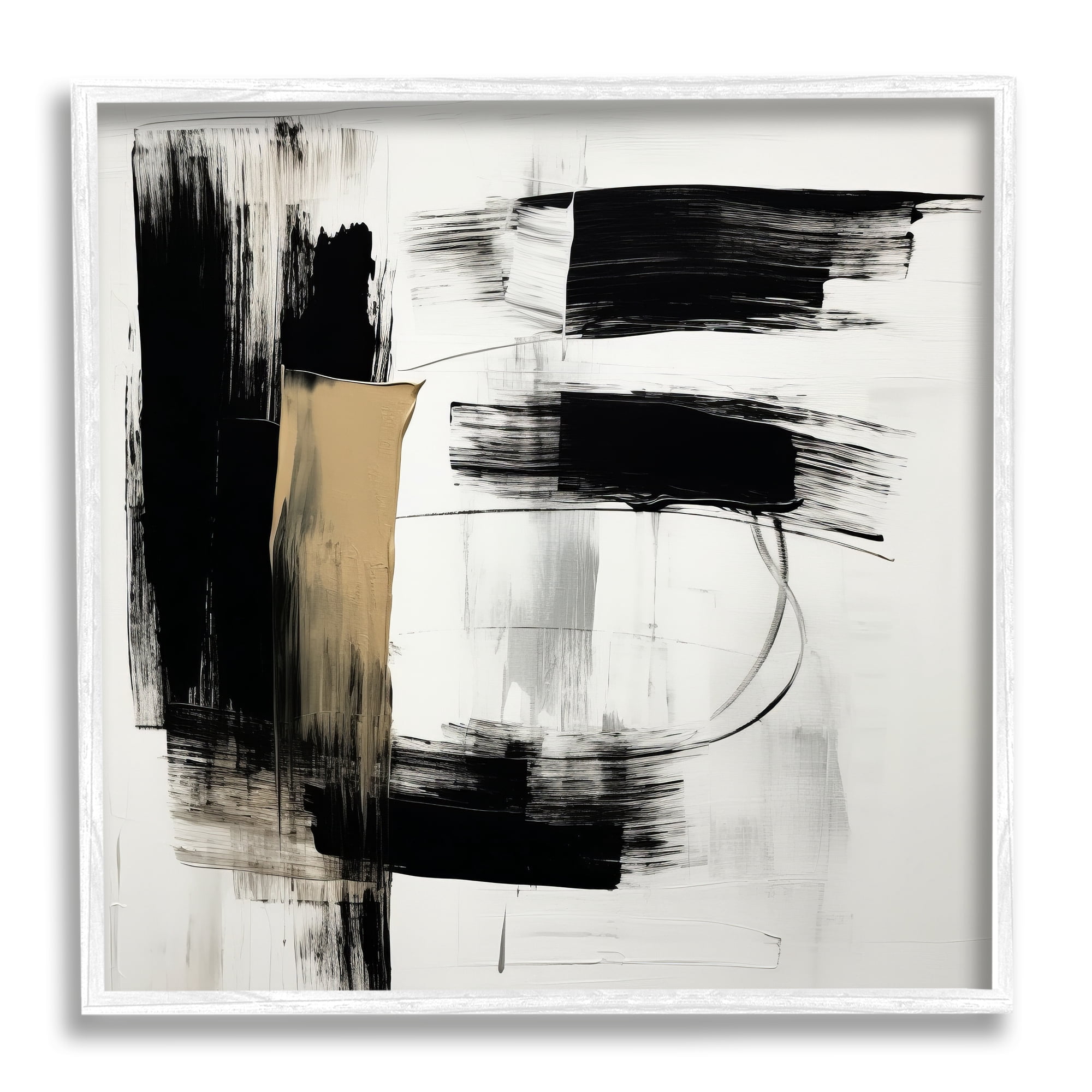Stupell Industries Black Brush Strokes Abstract Painting White Framed Art Print Wall Art, 12 x 12