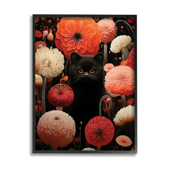 Stupell Industries Black Cat Among Dahlias Animals & Insects Painting Black Framed Art Print Wall Art, 11 x 14