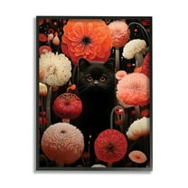 Stupell Industries Black Cat Among Dahlias Animals & Insects Painting Black Framed Art Print Wall Art, 11 x 14