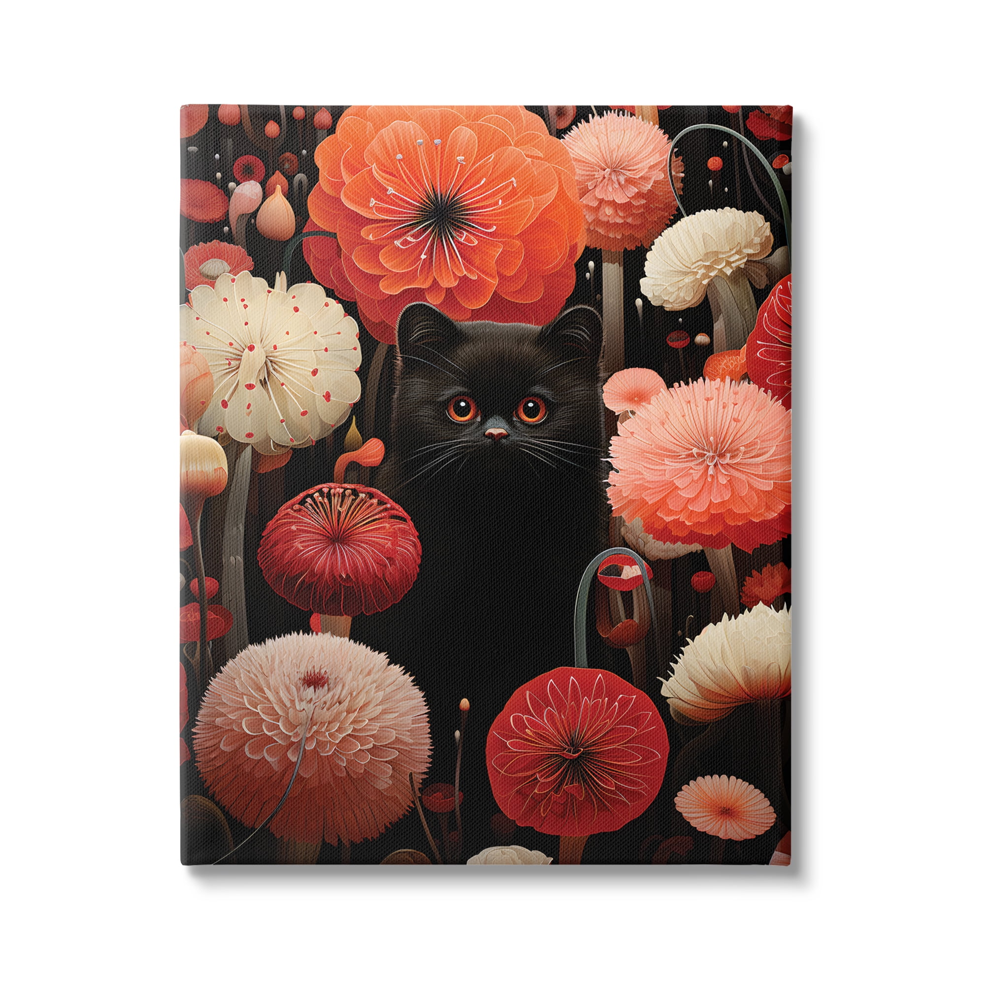Stupell Industries Black Cat Among Dahlias Animals & Insects Painting Gallery Wrapped Canvas Art Print Wall Art, 30 x 40