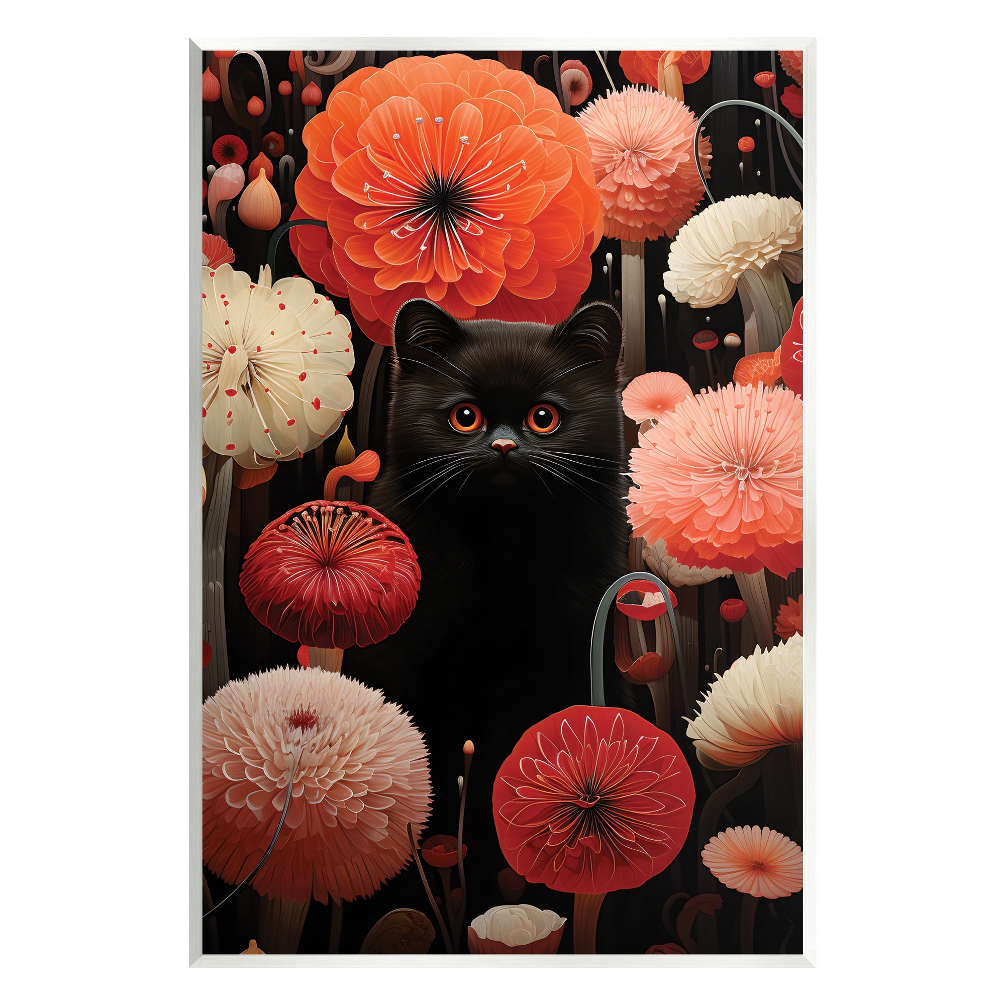 Stupell Industries Black Cat Among Dahlias Animals & Insects Painting Unframed Art Print Wall Art, 10 x 15