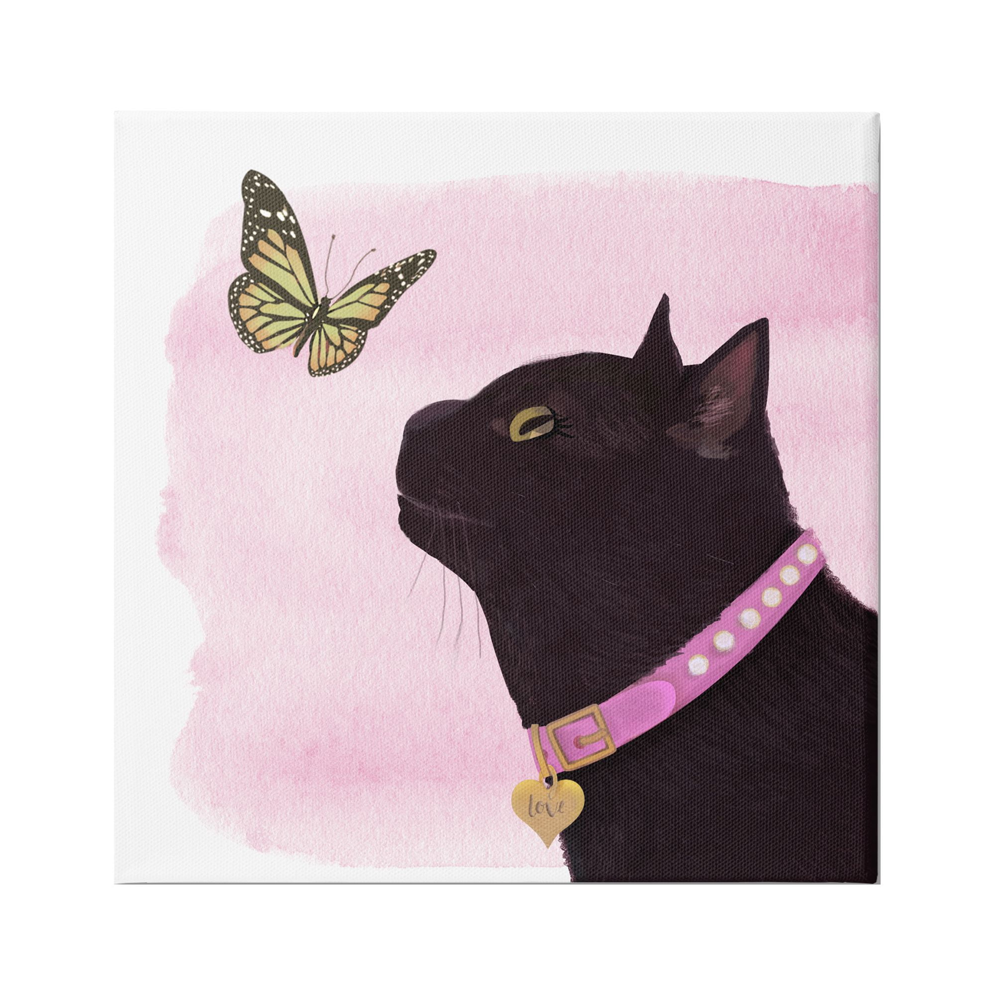 Stupell Industries Black Cat & Butterfly Animals & Insects Painting Gallery Wrapped Canvas Print Wall Art, 36 x 36