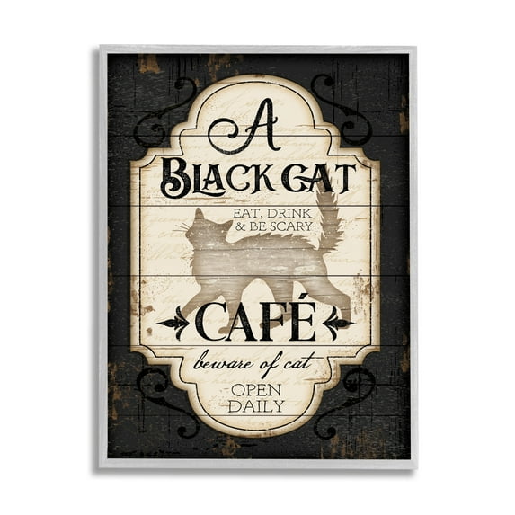 Stupell Industries Black Cat CafÃ© Vintage Halloween Sign Spooky Witch, 11 x 14, Design by Jennifer Pugh