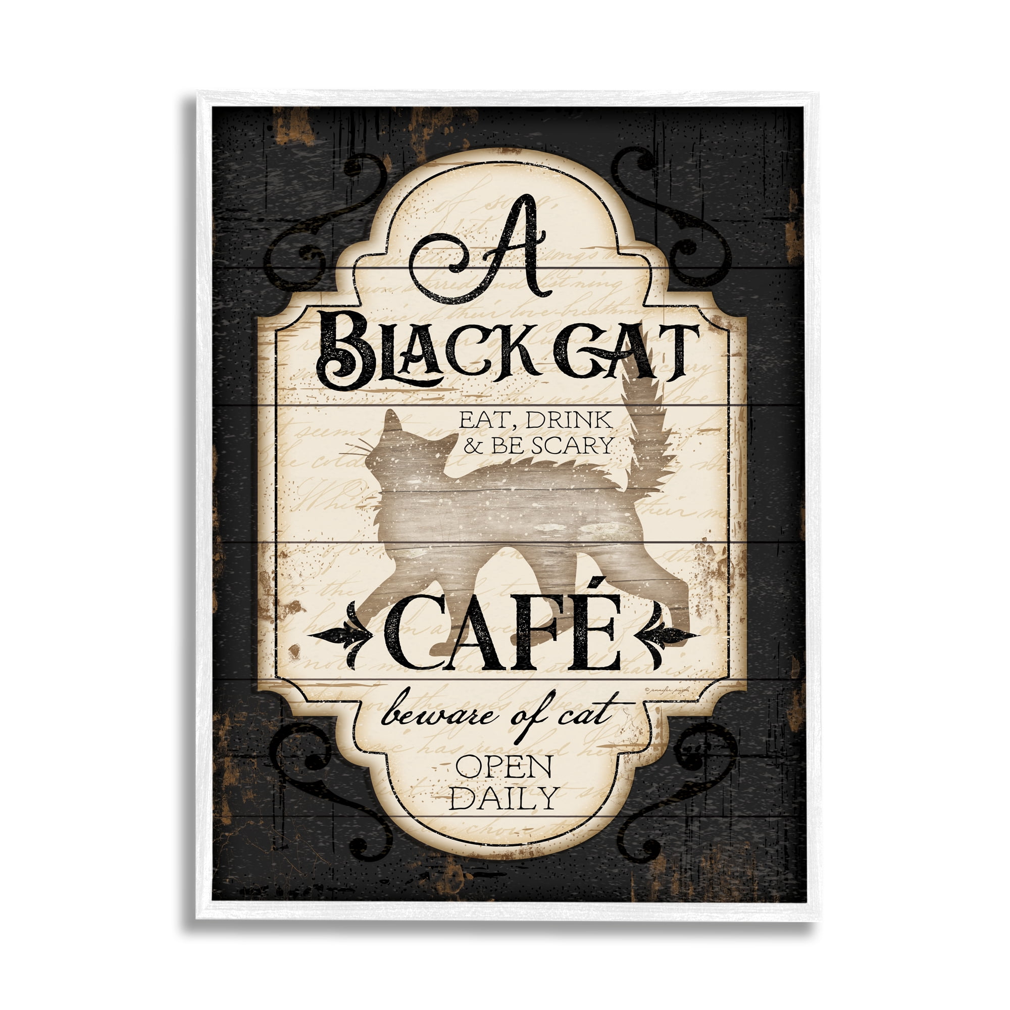 Stupell Industries Black Cat CafÃ© Vintage Halloween Sign Spooky Witch, 11 x 14, Design by Jennifer Pugh