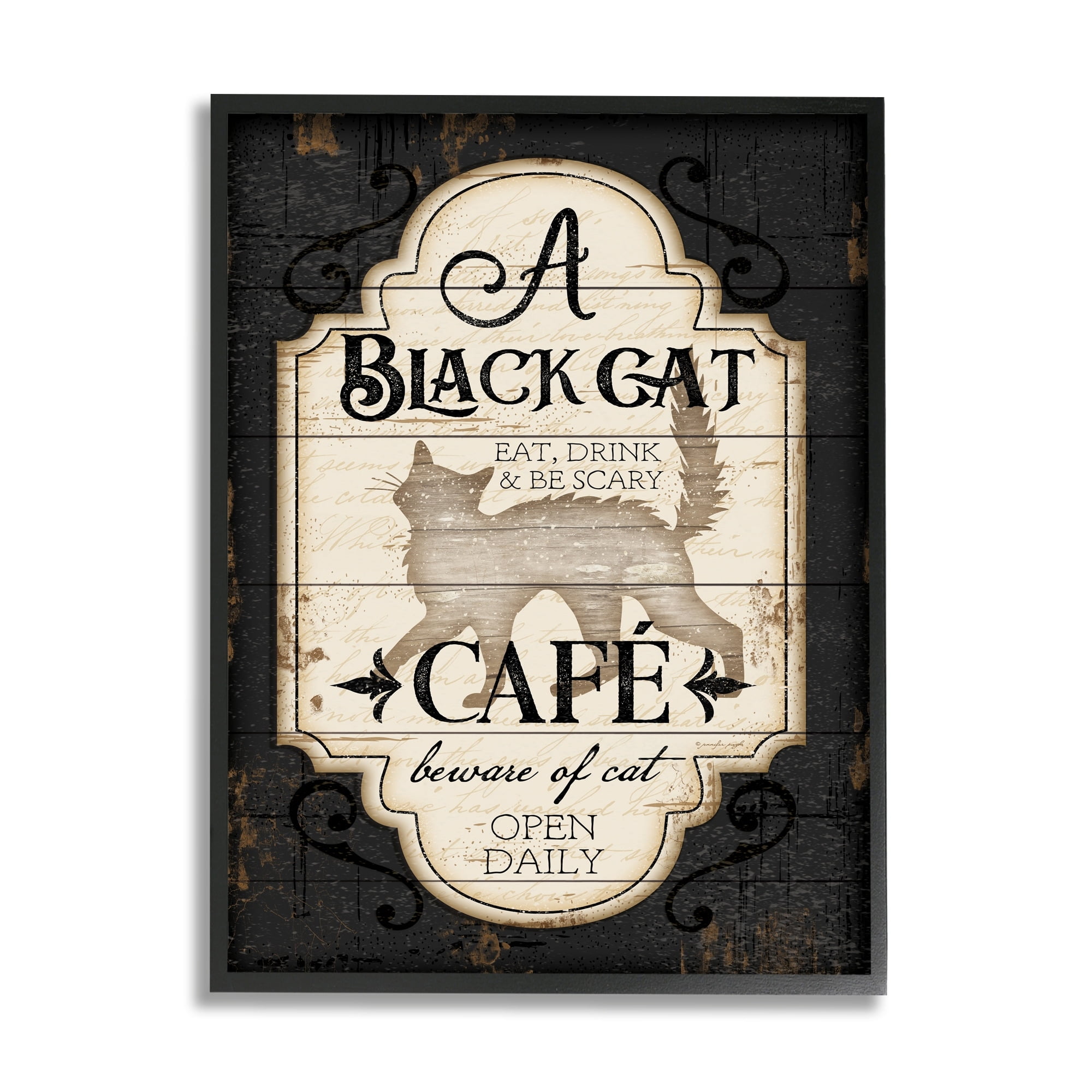 Stupell Industries Black Cat CafÃ© Vintage Halloween Sign Spooky Witch, 11 x 14, Design by Jennifer Pugh