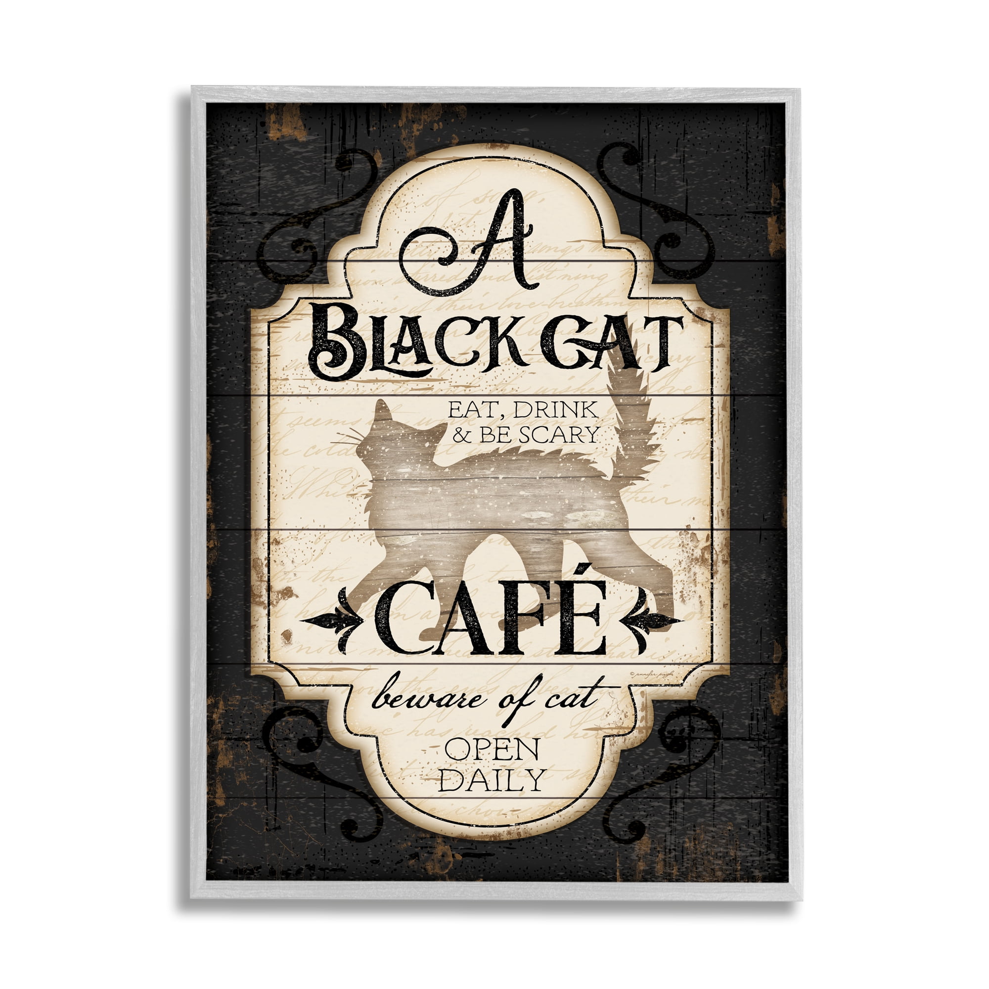 Stupell Industries Black Cat CafÃÃÂ© Vintage Halloween Sign Spooky Witch, 16 x 20, Design by Jennifer Pugh
