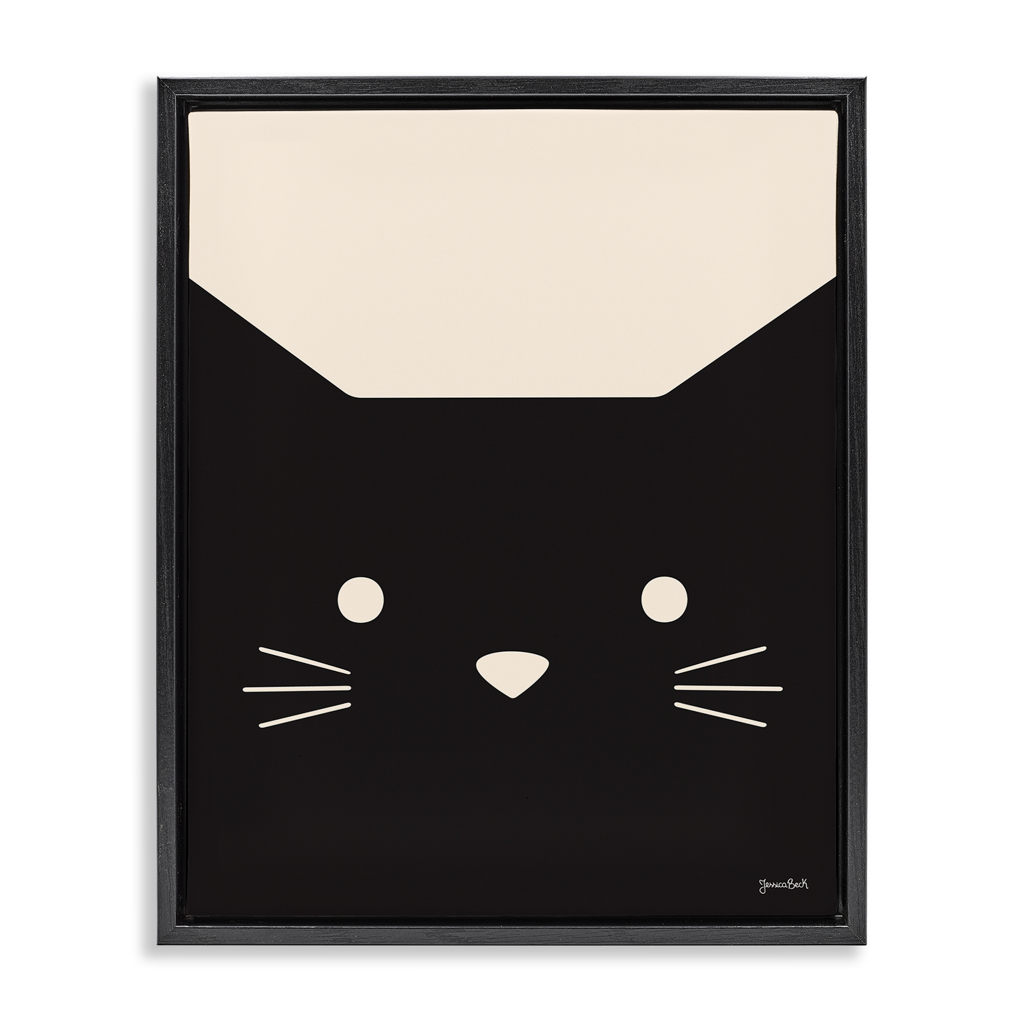 Stupell Industries Black Cat Close Up Animals Painting Black Floater Framed Canvas Art Print Wall Art, 25 x 31