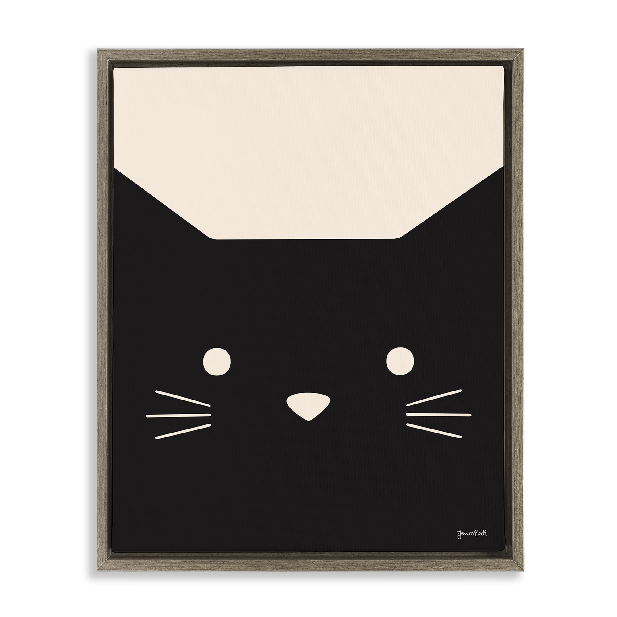 Stupell Industries Black Cat Close Up Animals Painting Brown Floater Framed Canvas Art Print Wall Art, 25 x 31