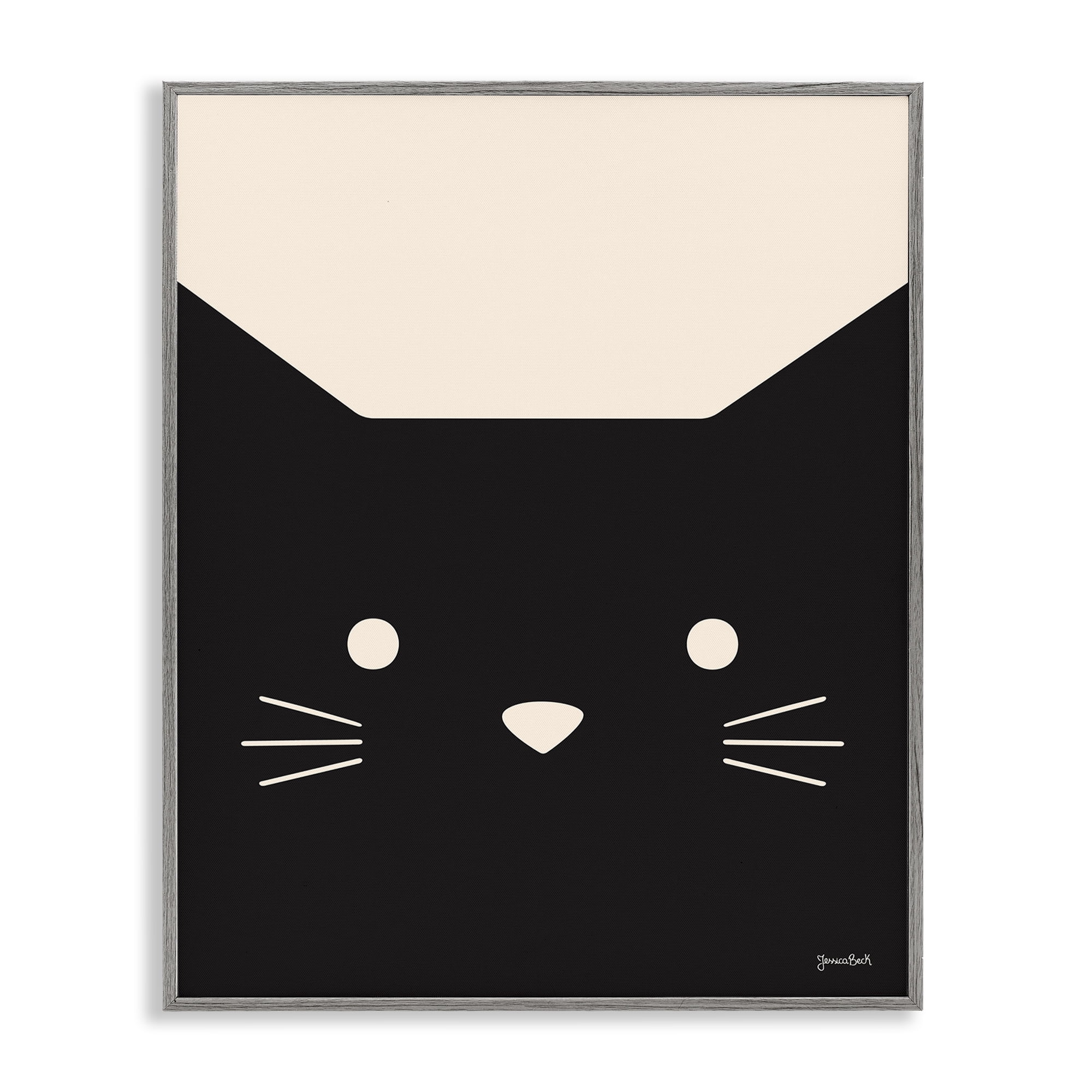 Stupell Industries Black Cat Close Up Animals Painting Gray Framed Art Print Wall Art, 16 x 20