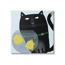 Stupell Industries Black Cat Eyeing Fish Bowl Animals & Insects Painting Gallery Wrapped Canvas Print Wall Art