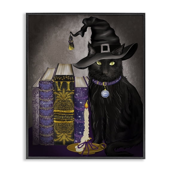 Black Cat Gothic Books Black Framed Giclee Art, 11 x 14, Made In USA