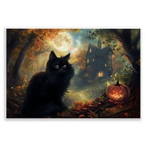 Stupell Industries Black Cat & Haunted Mansion Animals Painting Unframed Art Print Wall Art, 15 x 10