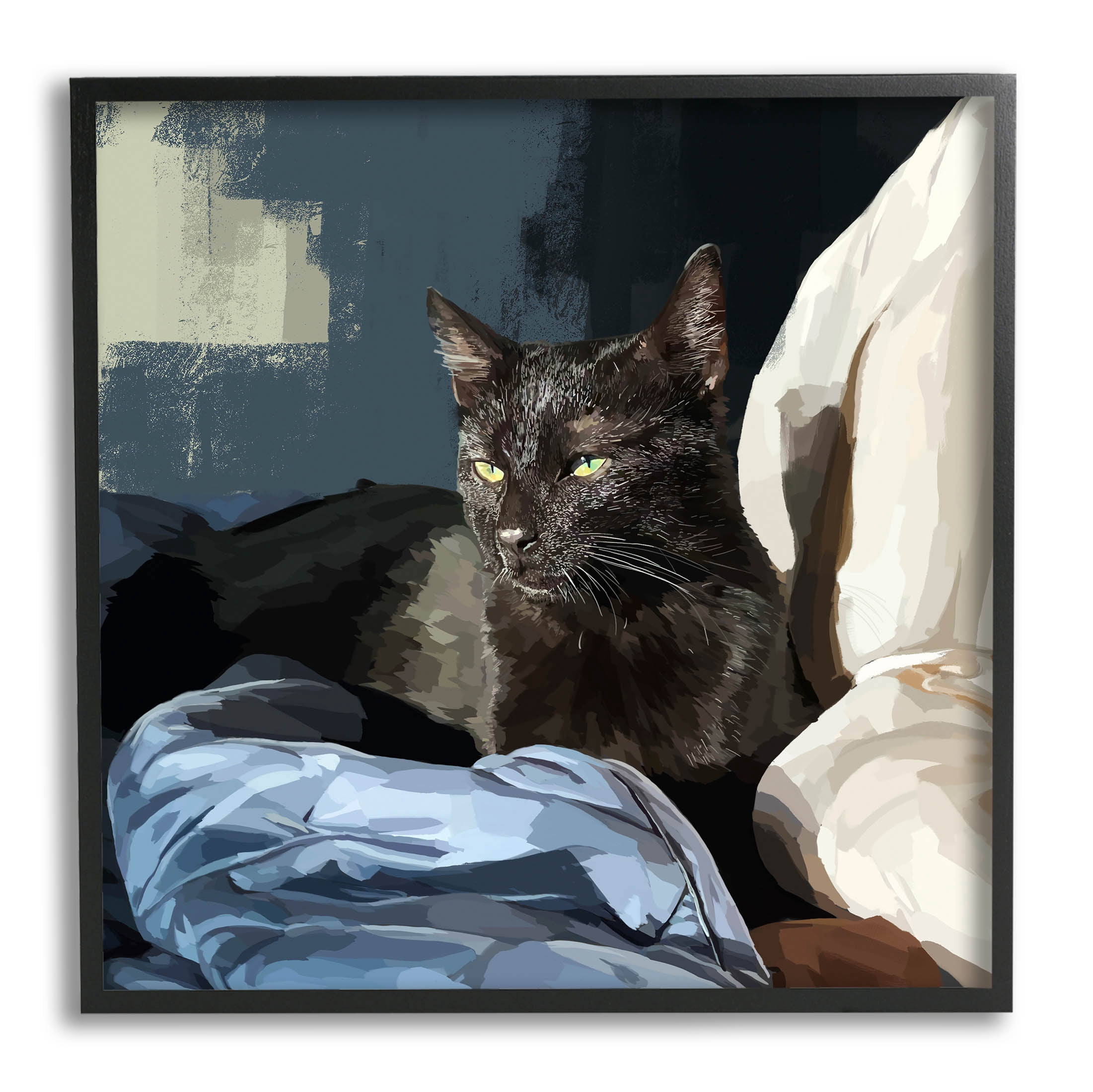 Stupell Industries Black Cat Lounging Comfy Bed Graphic Art Black Framed Art Print Wall Art, Design by Emily Kalina