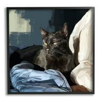 Stupell Industries Black Cat Lounging Comfy Bed Graphic Art Black Framed Art Print Wall Art, Design by Emily Kalina
