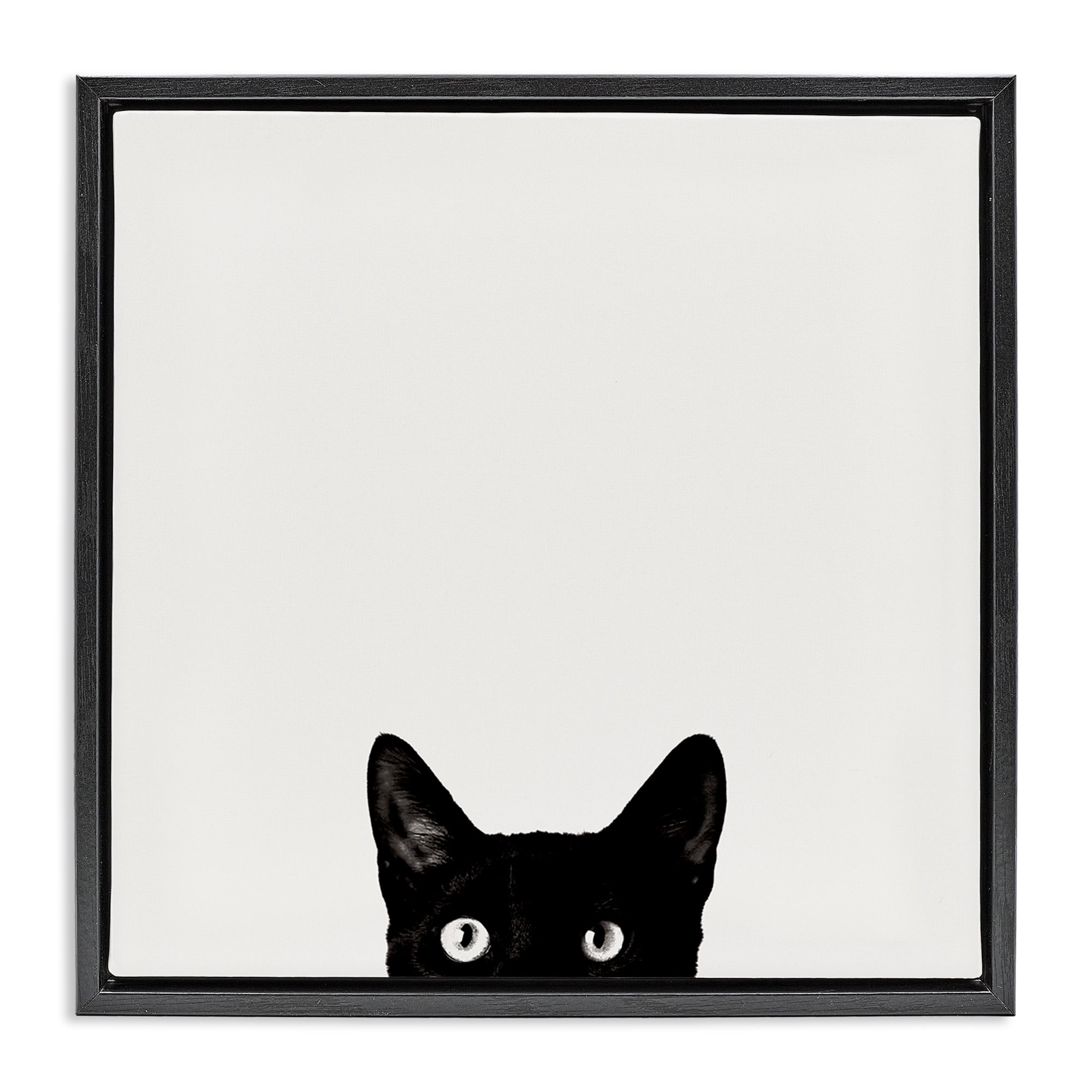 Stupell Industries Black Cat Peeking From Below Animals & Insects Painting Black Floater Framed Canvas Art Print Wall Art, 25 x 25