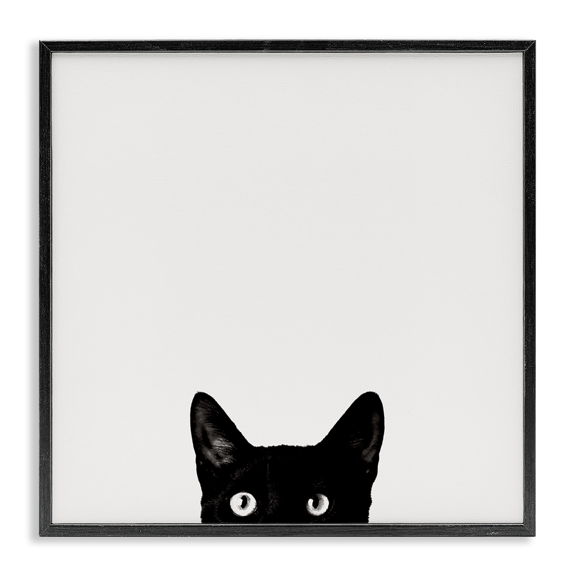 Stupell Industries Black Cat Peeking From Below Animals & Insects Painting Black Framed Art Print Wall Art, 17 x 17