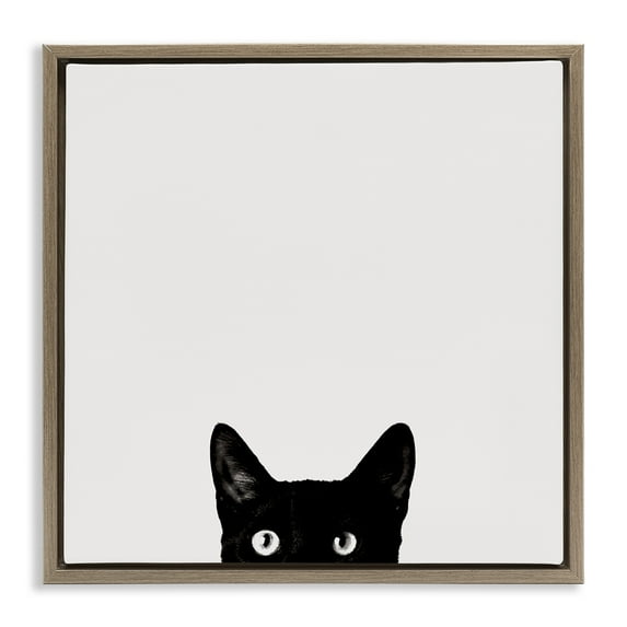 Stupell Industries Black Cat Peeking From Below Animals & Insects Painting Brown Floater Framed Canvas Art Print Wall Art, 25 x 25