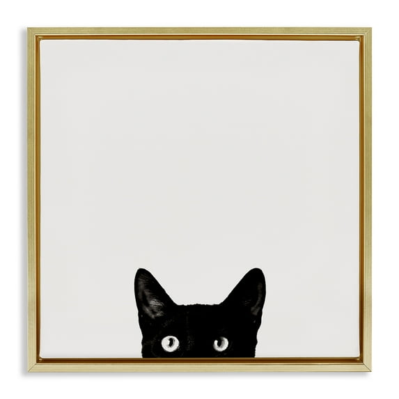 Stupell Industries Black Cat Peeking From Below Animals & Insects Painting Gold Floater Framed Canvas Art Print Wall Art, 18 x 18