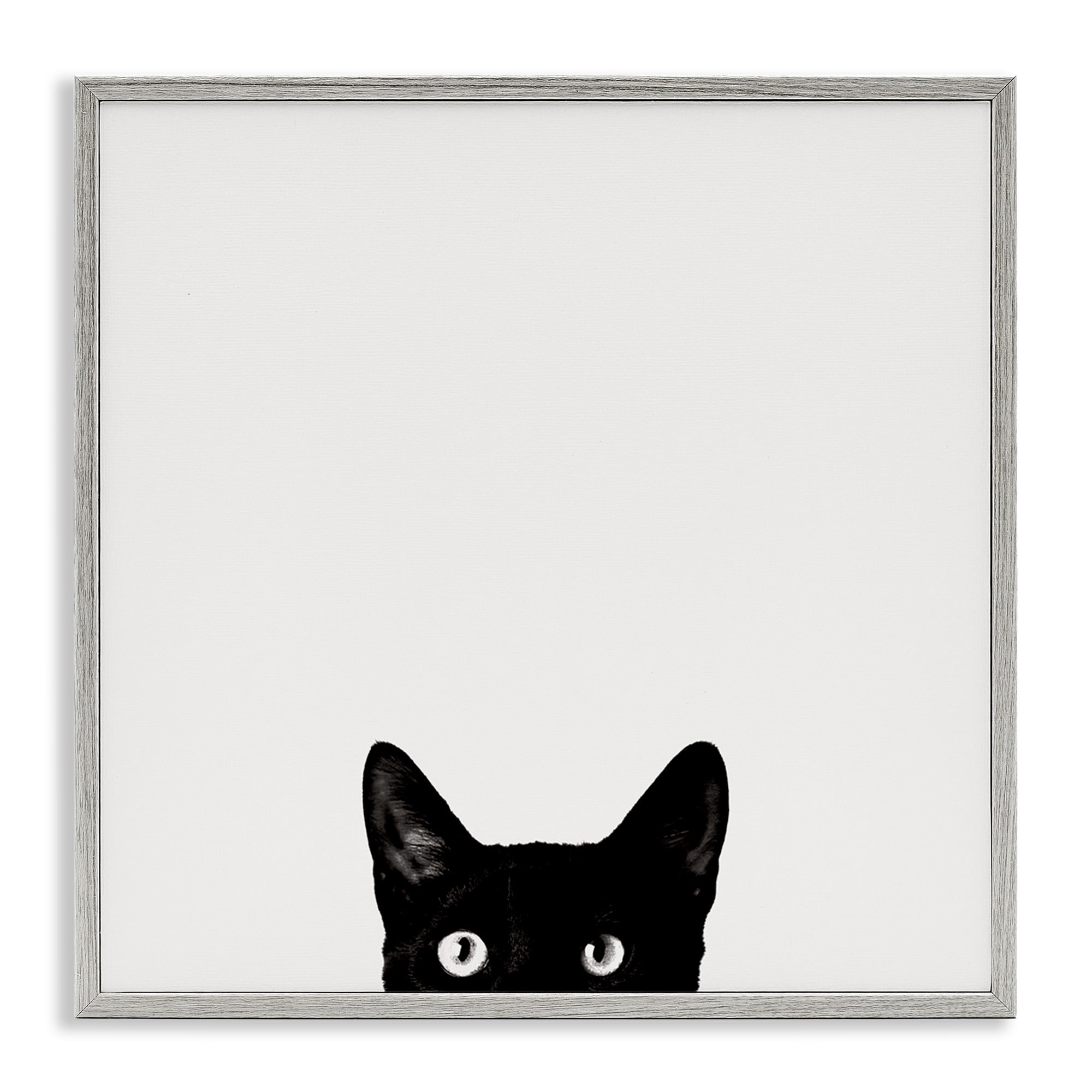 Stupell Industries Black Cat Peeking From Below Animals & Insects Painting Gray Framed Art Print Wall Art, 12 x 12
