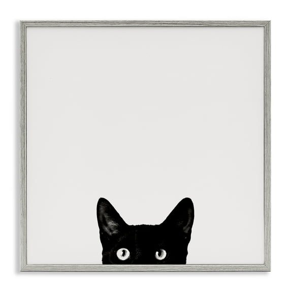 Stupell Industries Black Cat Peeking From Below Animals & Insects Painting Gray Framed Art Print Wall Art, 17 x 17
