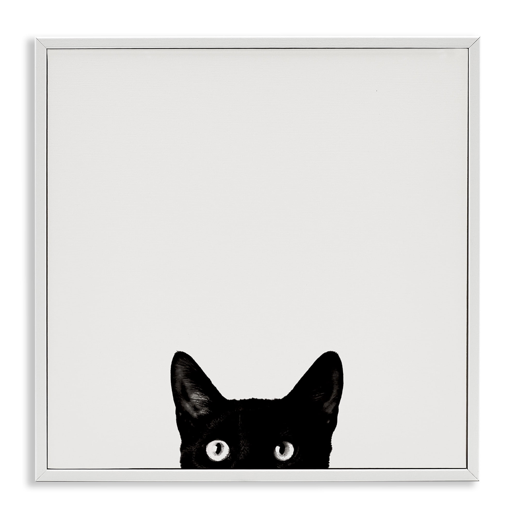 Stupell Industries Black Cat Peeking From Below Animals & Insects Painting White Framed Art Print Wall Art, 12 x 12