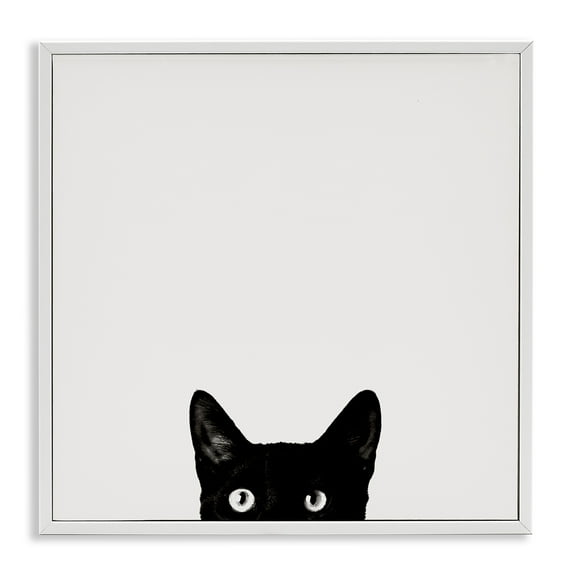 Stupell Industries Black Cat Peeking From Below Animals & Insects Painting White Framed Art Print Wall Art, 24 x 24
