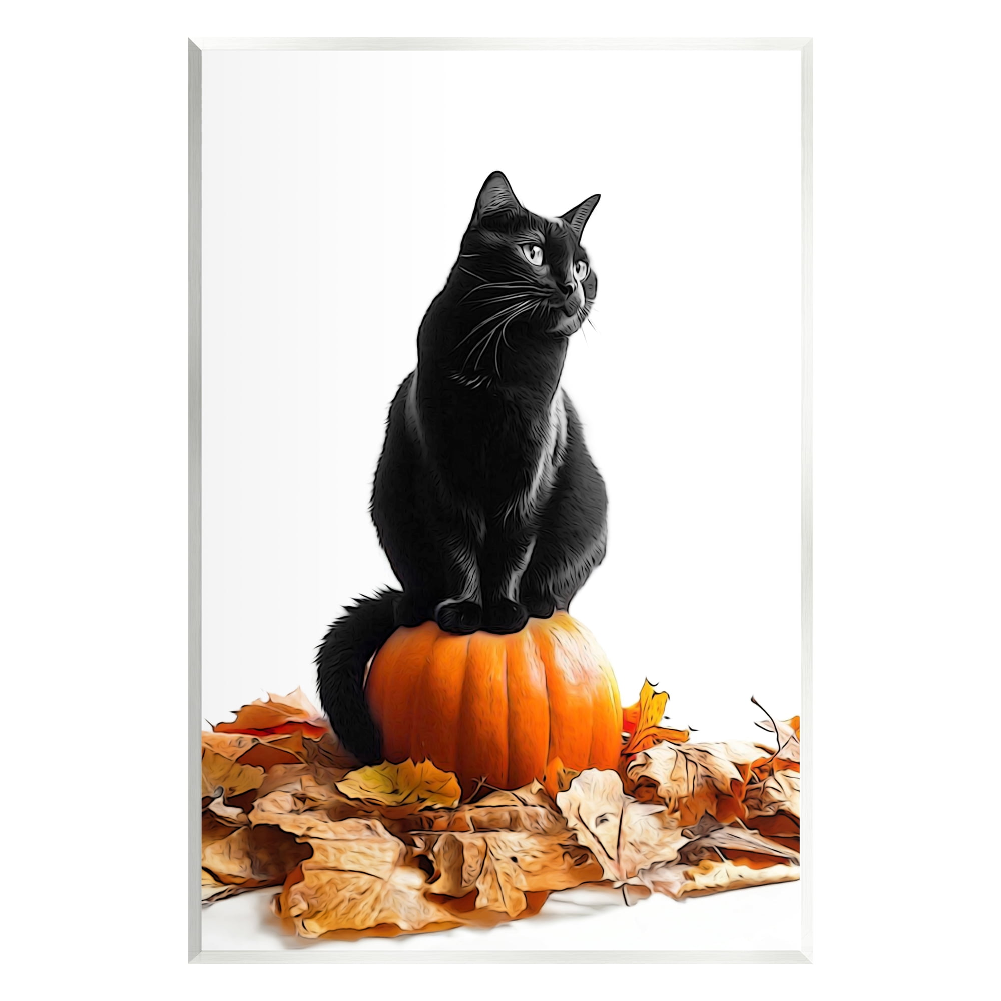 Stupell Industries Black Cat & Pumpkin Holiday Painting Unframed Art Print Wall Art, 13 x 19